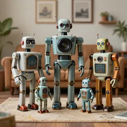retro ceramic toy living room of cyberpunk robot family, diorama, dof, zeiss lens, detailed, centered, fashion photoshoot, by nicoletta ceccoli, mark ryden, lostfish, artgerm, shiny, breathtaking, 8 k resolution, extremely detailed, beautiful, artistic, hyperrealistic, octane render, - h 8 0 4