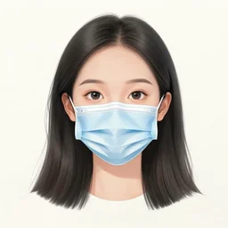 full headshot portrait of a girl with long black hair, wearing a surgical mask, drawn by ATDAN, by Avetetsuya Studios, attractive character, colored sketch anime manga panel, trending on Pixiv