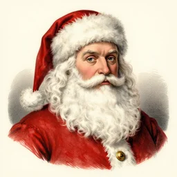 portrait of Santa Claus without facial hair, Victorian book illustration