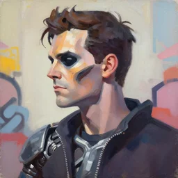 greg manchess portrait painting of the terminator as overwatch character, aesthetic, medium shot, asymmetrical, profile picture, organic painting, sunny day, matte painting, bold shapes, hard edges, street art, trending on artstation, by huang guangjian and gil elvgren and sachin teng