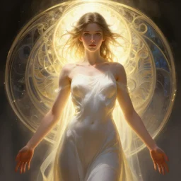 goddess of light. accurate anatomy, only two hands, highly detailed, digital painting, artstation, concept art, smooth, sharp focus, illustration, Unreal Engine 5, 8K, art by Ross Tran and greg rutkowski and alphonse Mucha
