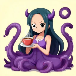 cute fractal yog - sothoth girl, offering coffee, illustration, tentacles, 8 k, by eiichiro oda