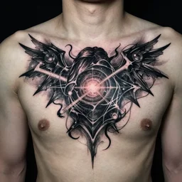 Dark Matter Black Magic rembrandt style chest tattoo 8K quality