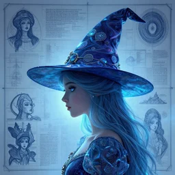 princess wearing wizard hat, in the style of Greg Broadmore and Arthur Rackham,trending on artstation, light lighting side view,digital art,surrealism ,macro,blueprint ,vaporwave ,