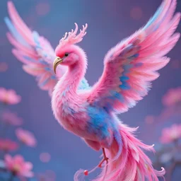 flaming phoenix, vibrant pink and blues, close up profile of a fuzzy, flowery, elegant, vibrant colour palette, bokeh, digital art, alphonse mucha, rhads, ross tran, artstation, artgem, octane render, 1 6 k