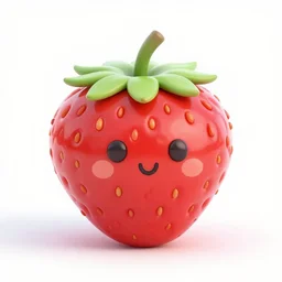 poorly rendered 3 d strawberry with adorable face