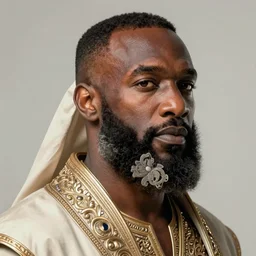 portrait djimon hounsou as gerudo, beard , intricate, elegant, highly detailed, artstation, concept art, smooth, sharp focus, illustration, bouguereau, rutkowski, mucha