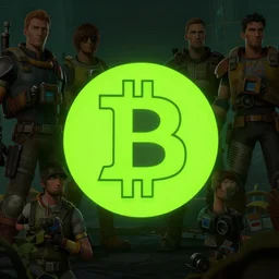 waporware neon green bitcoin logo centered! that looks like it is from borderlands and by feng zhu and loish and laurie greasley, victo ngai, andreas rocha, john harris