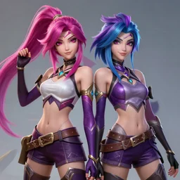 star guardian xayah and star guardian kai'sa!!!!!!!!!! friends together, league of legends, star guardian xayah, star guardian kai'sa, hyperrealistic, realistic, high definition, by weta digital, 3 - dimensional, realistic