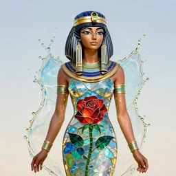 beautiful egyptian woman splash art wearing a dress made from stained glass in the design of a rose. masterpiece by artgerm and greg rutkowski and ilya kuvshinov paul lerh