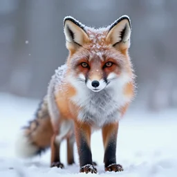 a portrait of a cold snowy furry fox covered in snow, ice, particles, octane render, unreal engine, digital art.