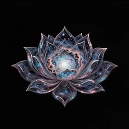 cosmic nebula lotus flower design by Ed Hardy, matte black background, horizontal symmetry