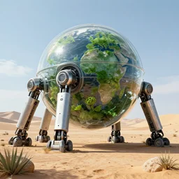 glass arcology terrarium dome with massive robot legs, trundling across the desert, doing its best to preserve greenery of earth. unreal engine, octane, raytrace. rtx 3 8 4 0 x 2 1 6 0