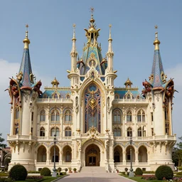 the royal castle palace of melnibone, extremely hyperdetailed, insectile art nouveau, ivory towers, richly colored persian style spires, extremely lifelike and realistic fantasy art by greg rutkowski, rodney matthews and artstation, photorealism, complex color scheme, uhd