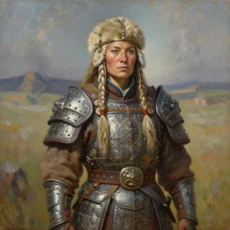 inuit woman tan skin in mongolian armor, high fantasy, dungeons and dragon artwork, by john berkey, by peter mohrbacher, oil painting, realism