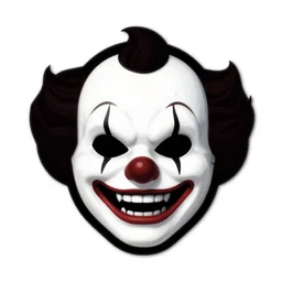 scary clown mask logo, black background, interesting