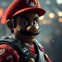 kanye west as super mario mario in gears of war, splash art, movie still, cinematic lighting, ray tracing, octane render, long lens, shallow depth of field, bokeh, anamorphic lens flare, 8 k, hyper detailed, 3 5 mm film grain