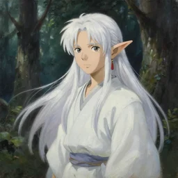 a white - haired elf in the forest, maximalist style, soft edges, finely detailed oil painting, impasto brush strokes, soft light, 8 k, dramatic composition, studio lighting, sharp focus, octane render, masterpiece, by makoto shinkai and akira toriyama and hayao miyazaki and thomas kinkade,