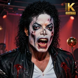 highly detailed portrait of black michael jackson as a angry zombie, gaping wounds, horror bloody, stage in a small club in the background, fine art, award winning, intricate, elegant, sharp focus, cinematic lighting, highly detailed, digital painting, 8 k concept art, art by guweiz and z. w. gu, masterpiece, trending on artstation, 8 k