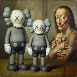 3 d poster by braulio amado, by kaws, james jean and salvador dali and shusei nagaoka, textured oil on canvas, expanded surrealism, neoclassicism, renaissance, depth of field, hyper realistic, cell shaded, metallic reflections, physically based rendering, 8 k