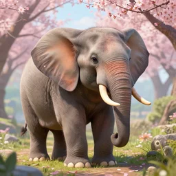a cute elephant with a sakura, fine details, vibrant setting, realistic shading, art style by ilya kuvshinov, katsuhiro, artgerm, jeremy lipkin, michael garmash, nixeu, unreal engine 5, radiant light, ultra detailed, intricate environment