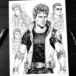 harrison ford, cyberpunk 2 0 2 0 manual, by steampoweredmikej, by tim bradstreet, inktober, ink drawing, black and white, coloring pages, manga, highly detailed