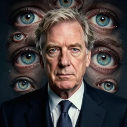 !!! rupert murdoch!!! with!! a million eyes!!, photorealistic, cinematic lighting, highly detailed, very intricate, by guillermo del toro
