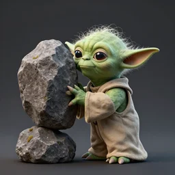 3 d render, yoda kissing the rock