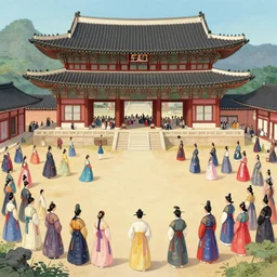 kpop concert taking place in ancient joseon era korea, historical painting