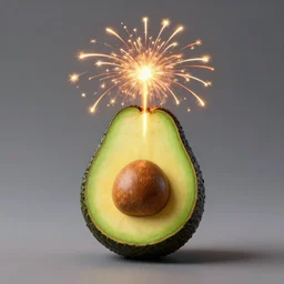 product photograph of an Avocado designed to resemble a firework, 4k