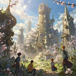 steampunk city, apricot flower, unreal engine, fantasy art by greg rutkowski, loish, rhads, ferdinand knab, makoto shinkai and lois van baarle, ilya kuvshinov, rossdraws, tom bagshaw, global illumination, radiant light, detailed and intricate environment