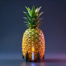 high quality product photo of a rocket launcher designed to resemble a pineapple, centered, 4 k, cyberpunk