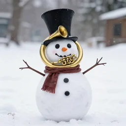 evil snowman wearing a tuba hat