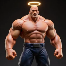 dwayne the rock johnson, massive bodybuilder, an anime nendoroid of dwayne johnson, figurine, detailed product photo, halo above head, dramatic lighting