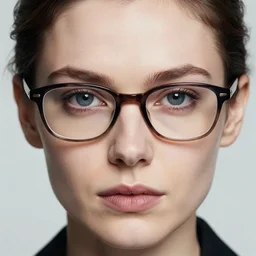 colored character study of female lars von trier, glasses, geek, evil eyes | vivid colors : storyboard, dramatic and emotional, concept design, realistic. by gabriel hardman, joe alves, j. todd anderson, chris bonura. cinematic atmosphere, detailed and intricate, perfect anatomy