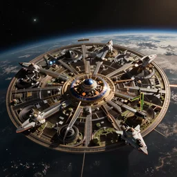 intricate space battle in the style of mark cooper