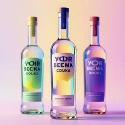 3 d concept of a vodka bottle, vibrant, colorful, young brand
