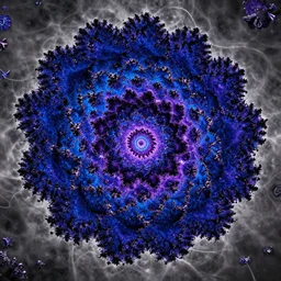 a psychedelic fractal moss, fractal, mandelbrot, blue, purple and black. style david normal