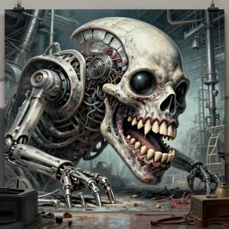 highly detailed anatomical biomechanical industrial factory made to chew objects, biomechanical machine made of teeth, disturbing biohorror artwork print, by hr giger!!!