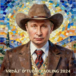 Vladimir Putin as a cowboy. Beautiful glass mosaic