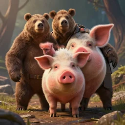 mixed man bear pig, hyper realism, cinematic, volumetric lighting, high detail, octane render, unreal engine, 8 k, vibrant colors, depth of field, concept art, dnd, digital art, ray tracing, apocalyptic, extremely detailed, very sharp,