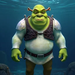 underwater portrait of shrek as the cosmic space marine disney princess, naturel, hyper detailed, digital art, trending in artstation, cinematic lighting, studio quality, smooth render, unreal engine 5 rendered, octane rendered, art style by klimt and nixeu and ian sprigger and wlop and krenz cushart.