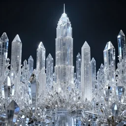 A fantastical cityscape made entirely of crystal