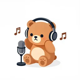 podcast vector logo of cute cuddly bear listening to music, podcast, microphone, melodic, dreamy, isometric, adorable, octane render, golden ratio, 4k UHD, iconic design