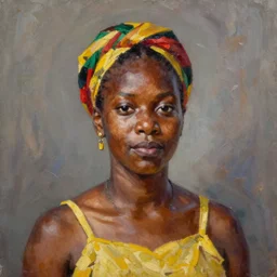 portrait of a jamaican woman ( 3 5 ) from jamaica in 2 0 2 1, an oil painting by ross tran and thomas kincade