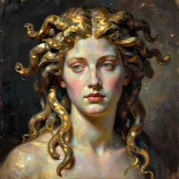 portrait of medusa by greg rutkowski in the style of egon schiele