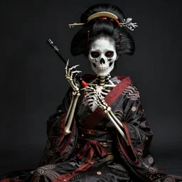 skeleton geisha, Tending on artstation, scary, concept art, dark colors, 8k