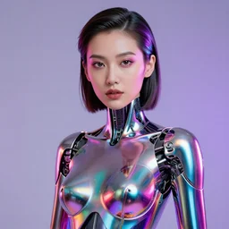 portrait of a beautiful android woman, futuristic, chrome and colorful,