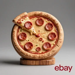 wooden carving statue of a pepperoni pizza, product picture, ebay listing thumbnail