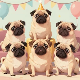 1 9 6 0 s funny comical family of pugs having a party, cartooning, digital painting, smooth, illustration, art style jack davis, pixar